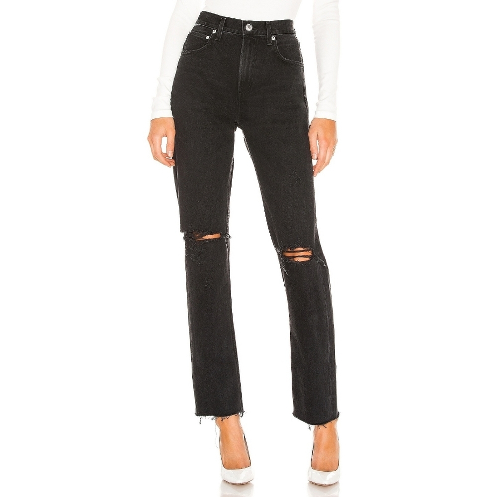 Agolde Cherie High Rise Straight Jeans Distortion black distressed destroyed 26